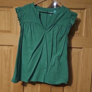 LOFT Green Ruffled Sleeve Blouse
